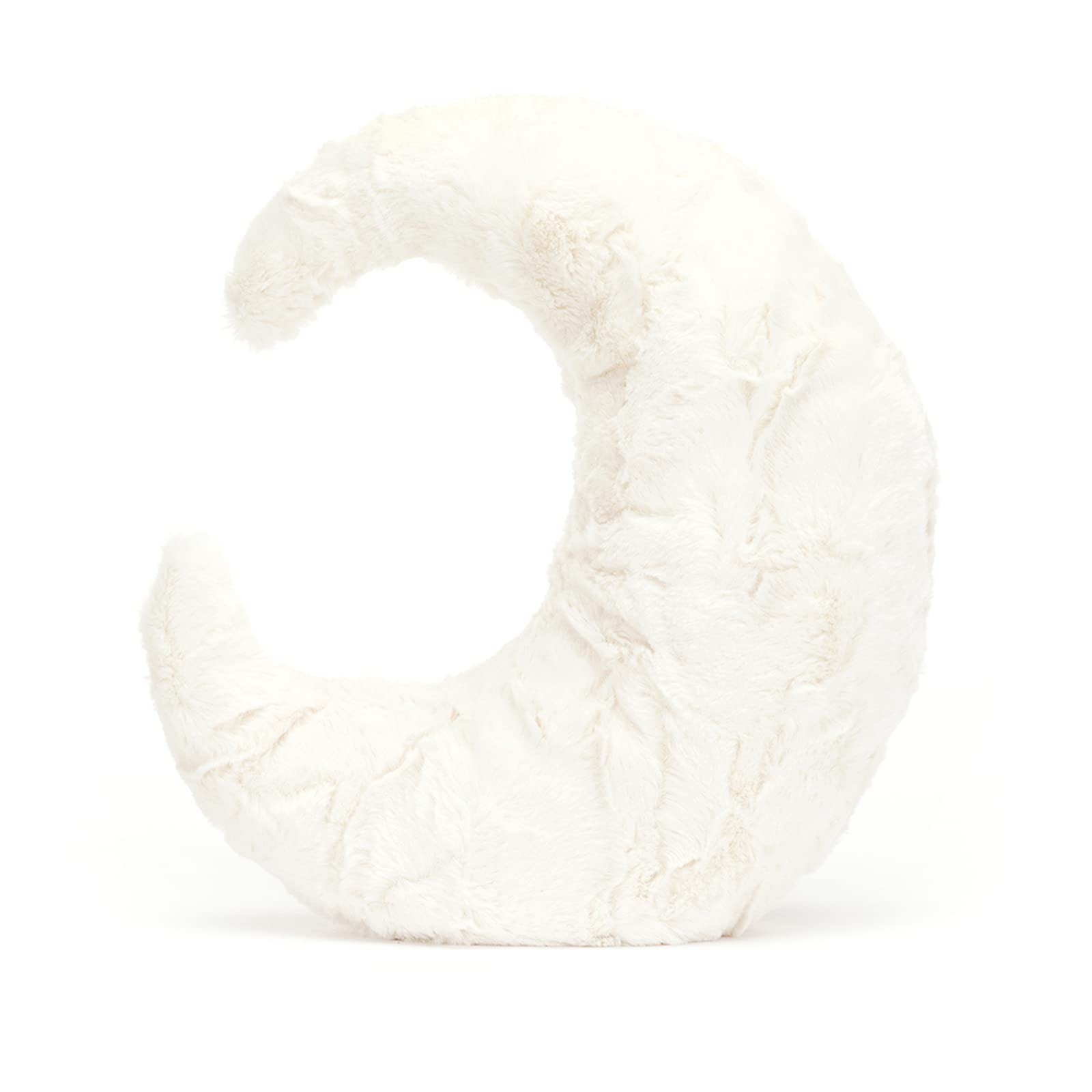 Jellycat Moon Amuseables pictured sitting on a bed for bedtime routines.