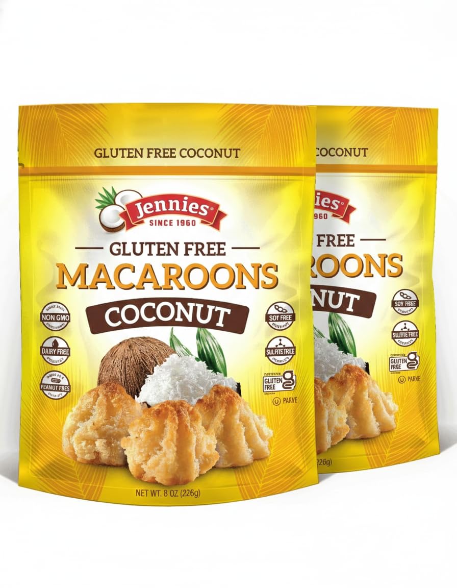 Jennies Coconut Macaroons 8 oz pack for on-the-go snacking with coconut flavor.
