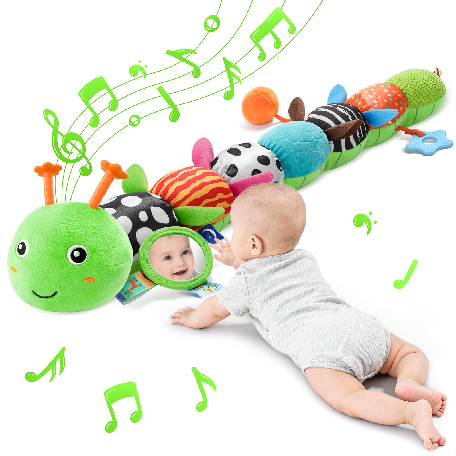 JENTXON Baby Caterpillar with mirror boosts visual tracking during play.