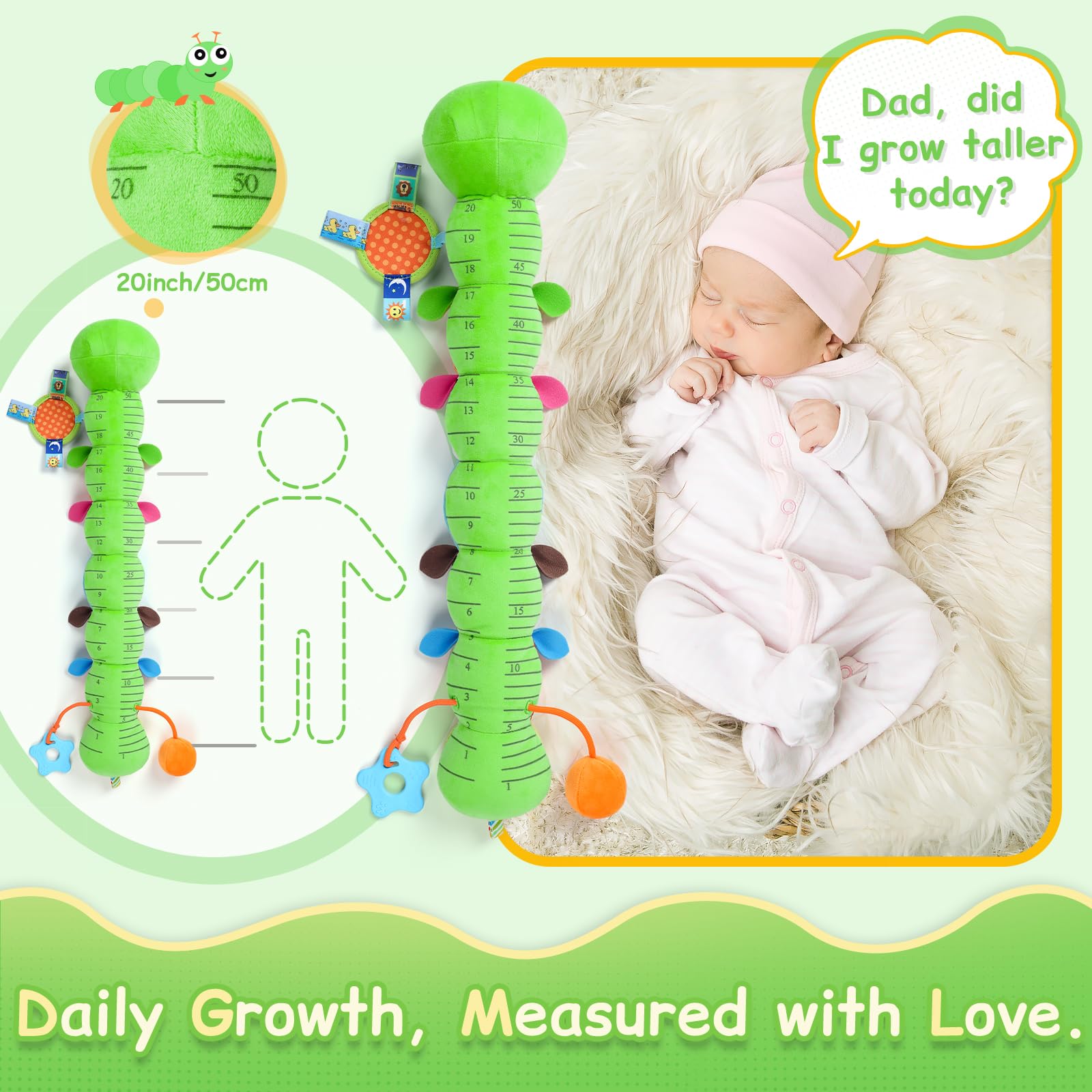 JENTXON Belly ruler on the caterpillar supports growth tracking.