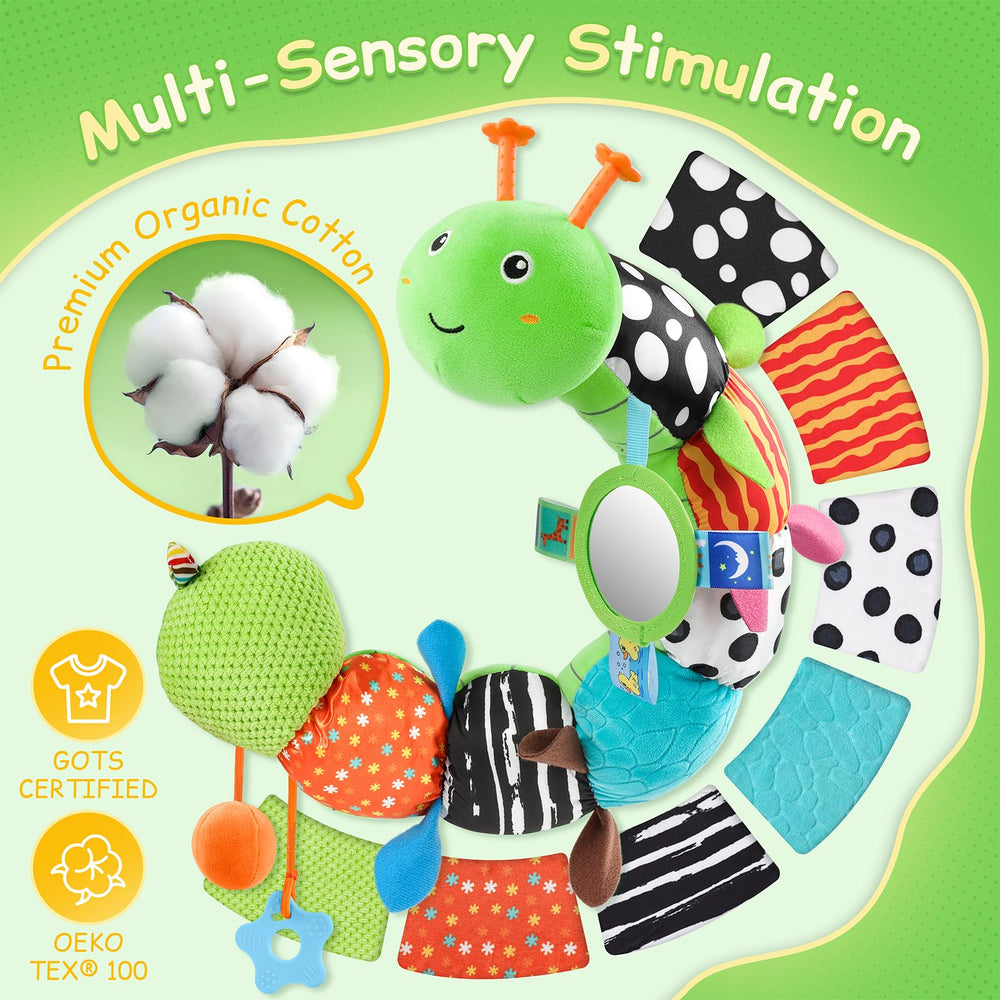 JENTXON Caterpillar crinkle texture enhances tactile exploration for tiny fingers.