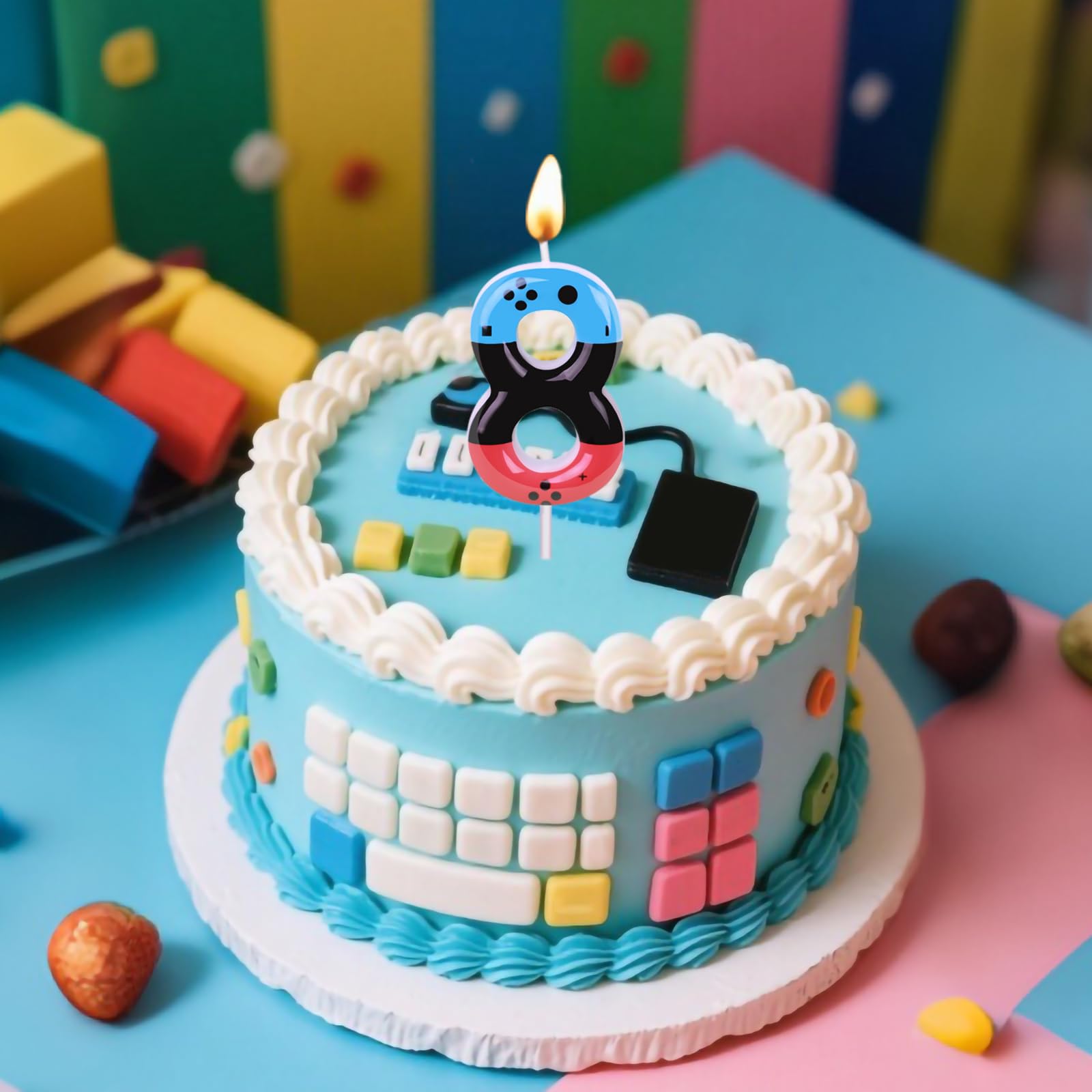 JEQUD boys birthday candle decor enhances cake with a game-inspired design.