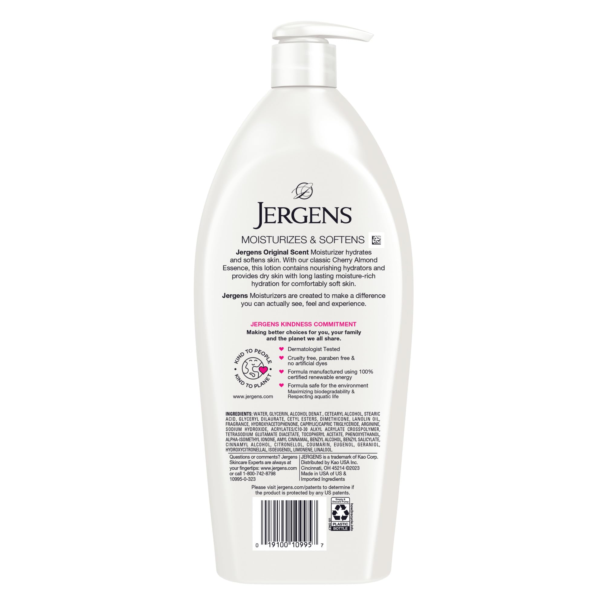 Jergens 32 oz lotion bottle on display for daily moisturizing.
