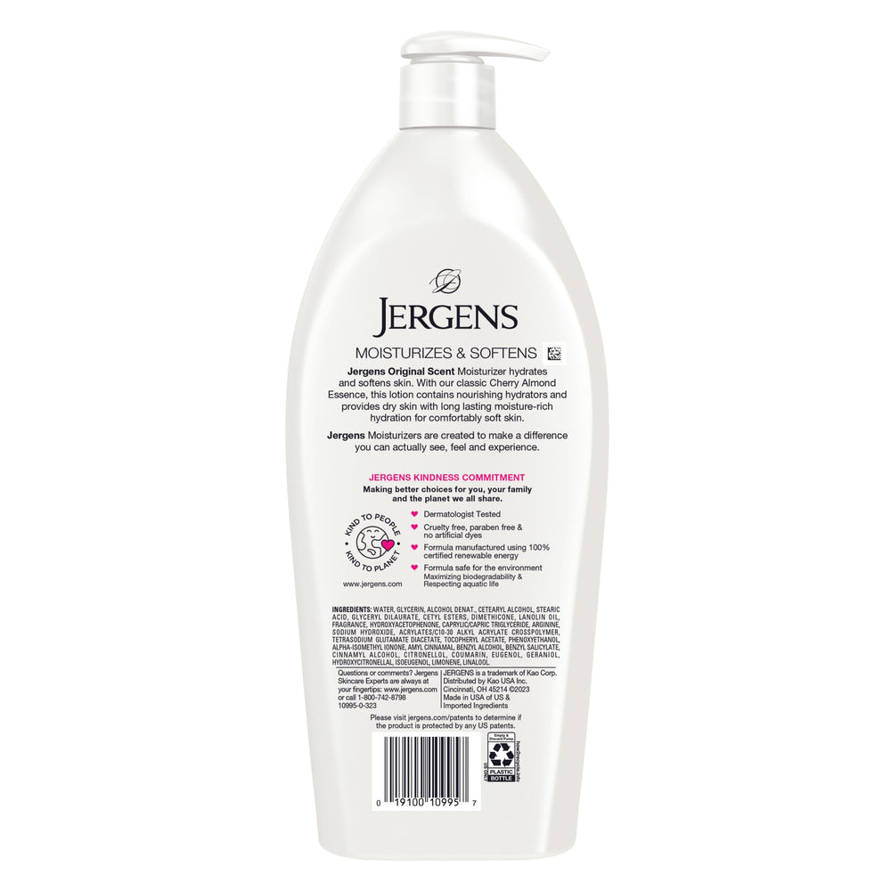 Jergens 32 oz lotion bottle on display for daily moisturizing.