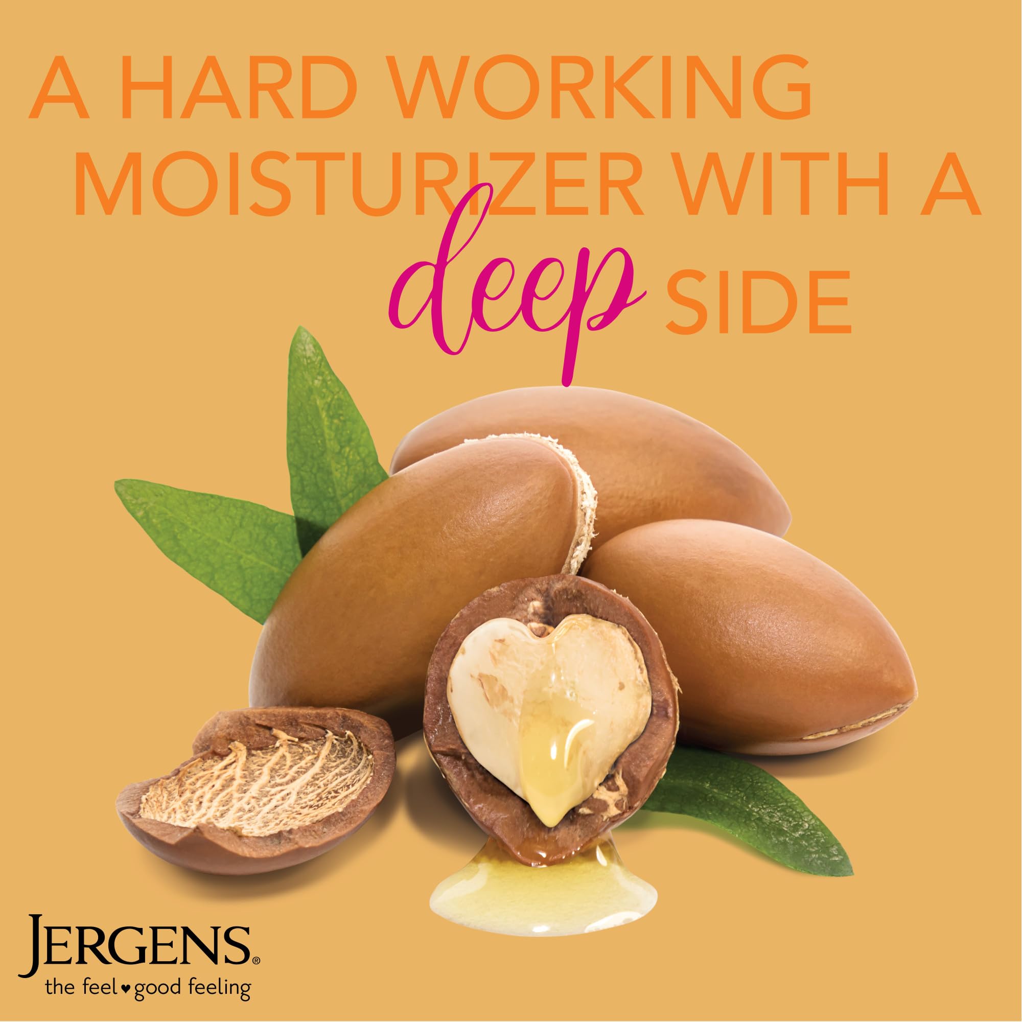 Argan oil and Vitamin E in Jergens formula for radiant, nourished skin.