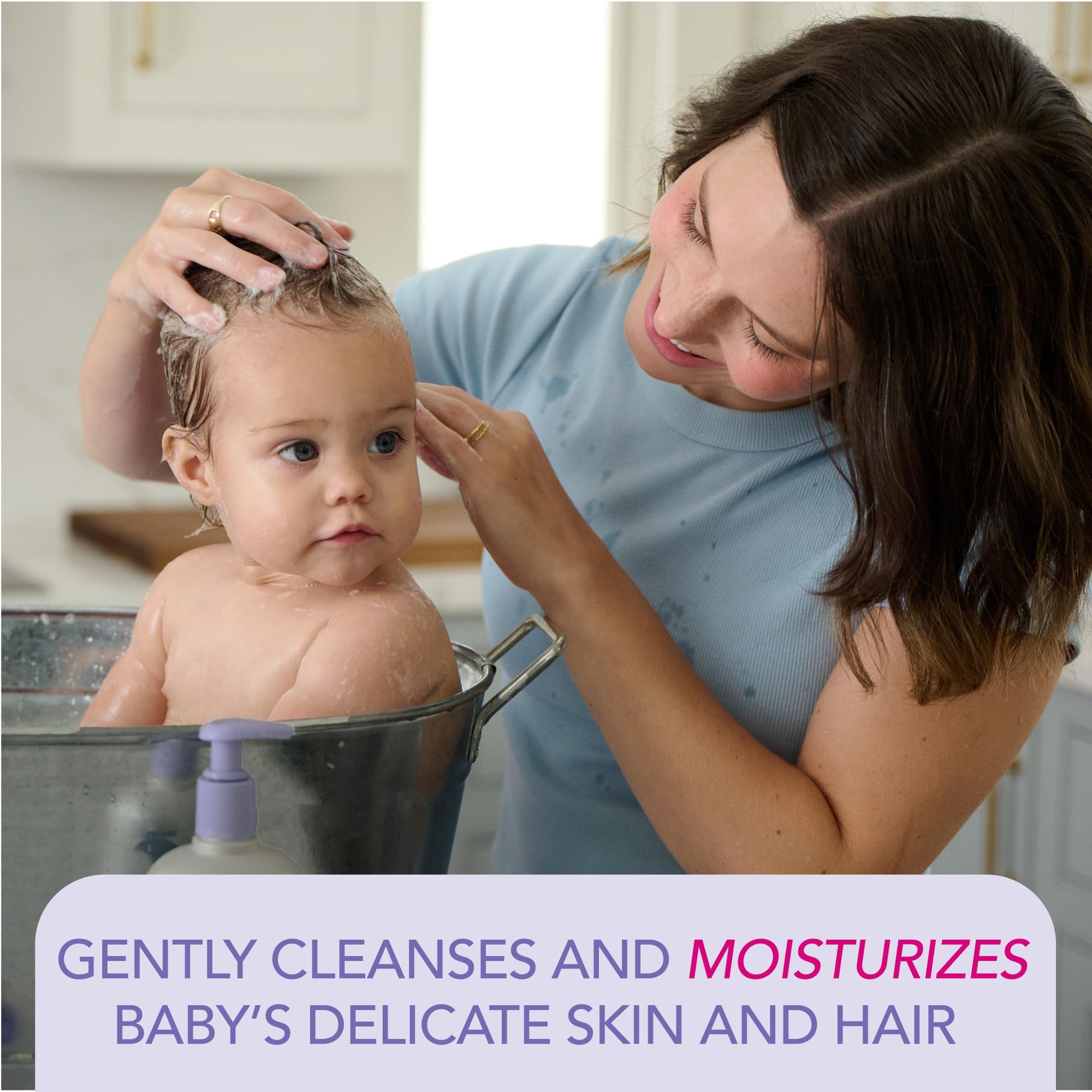 Jergens Baby Calming Foaming Wash bottle back highlights ingredients and safety testing