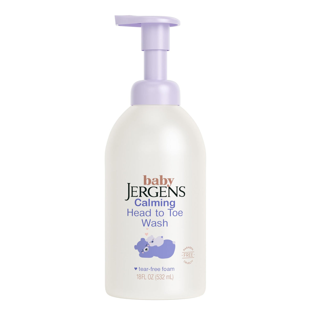 Jergens Baby Calming Foaming Wash bottle front shows gentle cleansing for delicate skin