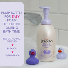 Jergens Baby Calming Wash rich foam during bath demonstrates gentle cleansing