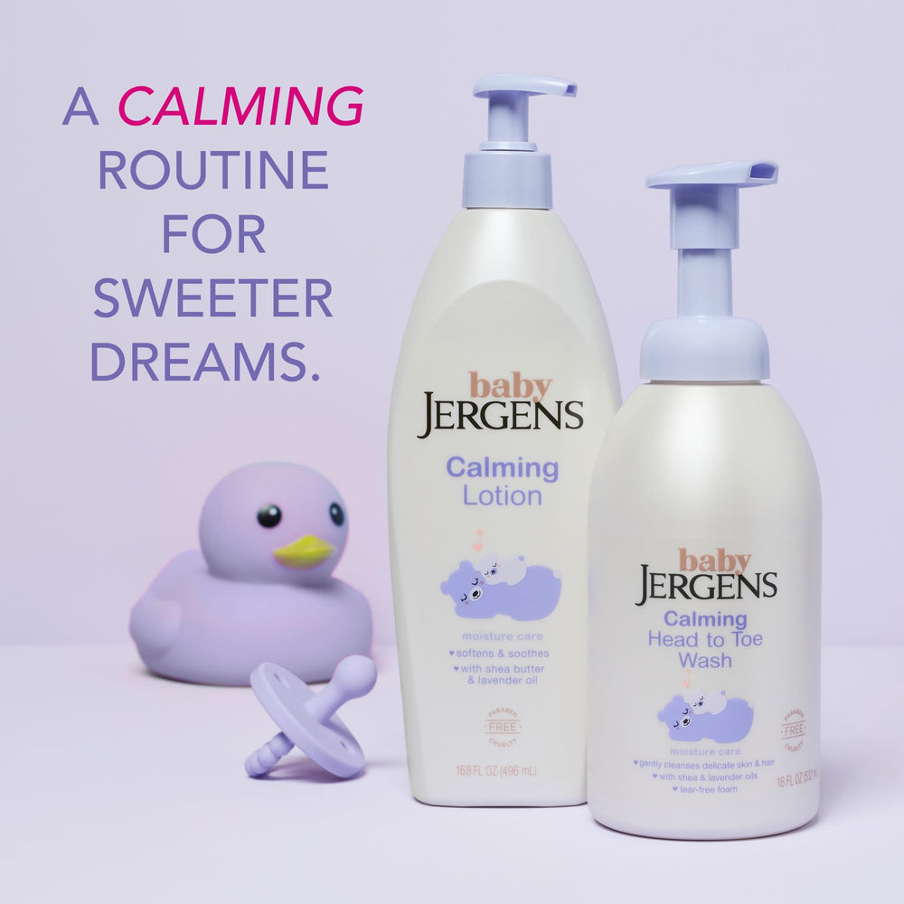 Jergens Baby Calming Wash lavender scent close-up suggests nighttime calming