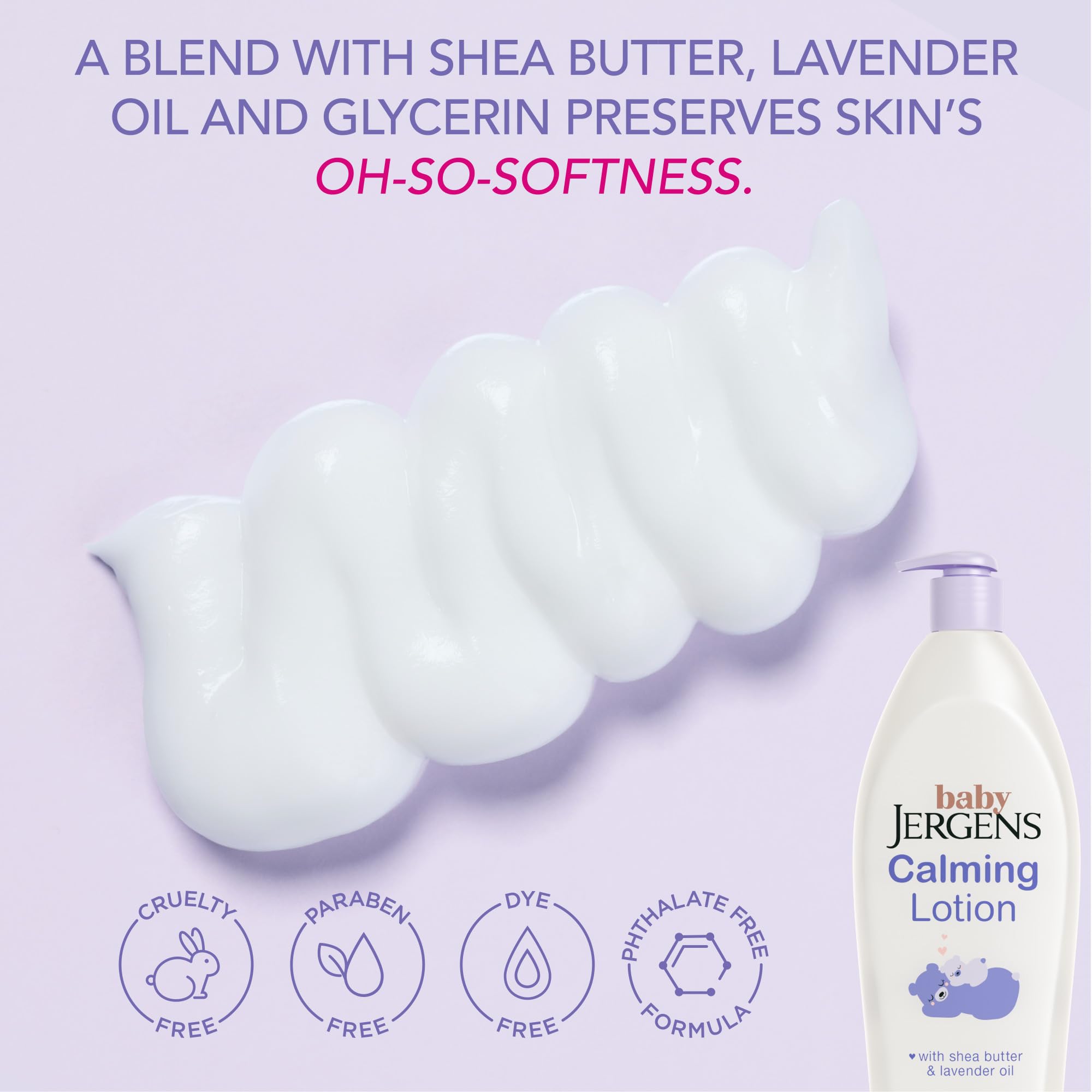 Close-up of the label emphasizes lavender and safety-tested formula for delicate skin.