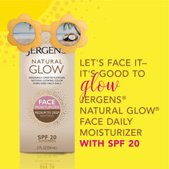 Jergens broad-spectrum SPF20 protection bottle highlighting UVA and UVB coverage