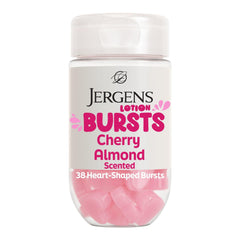 Jergens Cherry Almond Burst heart closeup shows hydrating formula for soft skin