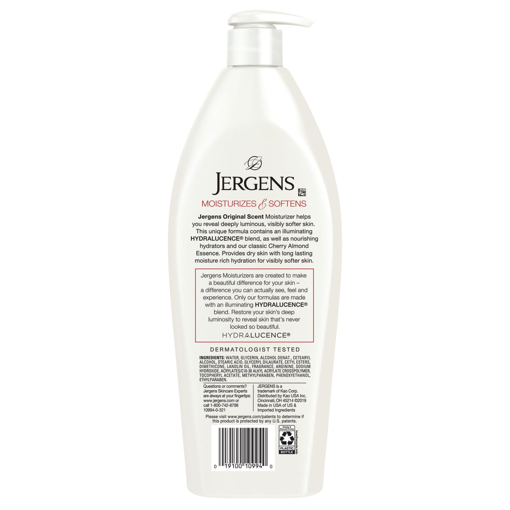 Jergens Cherry Almond Essence lotion result on skin with subtle glow.