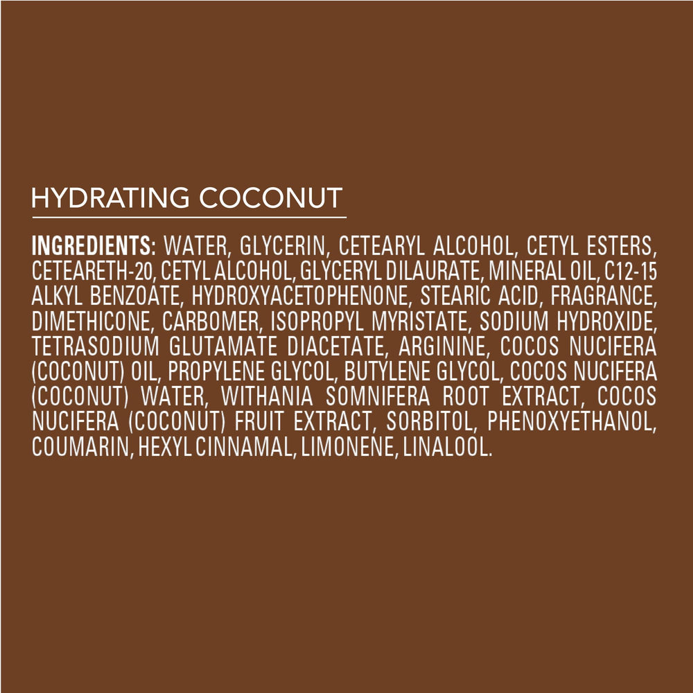 Dermatologist-tested seal beside Jergens Hydrating Coconut lotion.