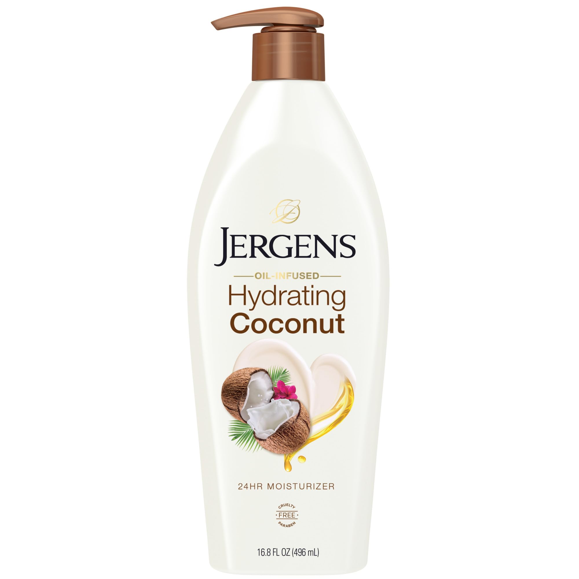 Jergens Hydrating Coconut bottle pump for quick daily moisture.