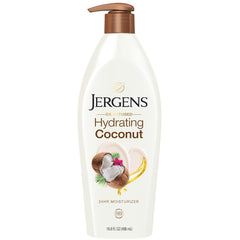 Jergens Hydrating Coconut bottle pump for quick daily moisture.