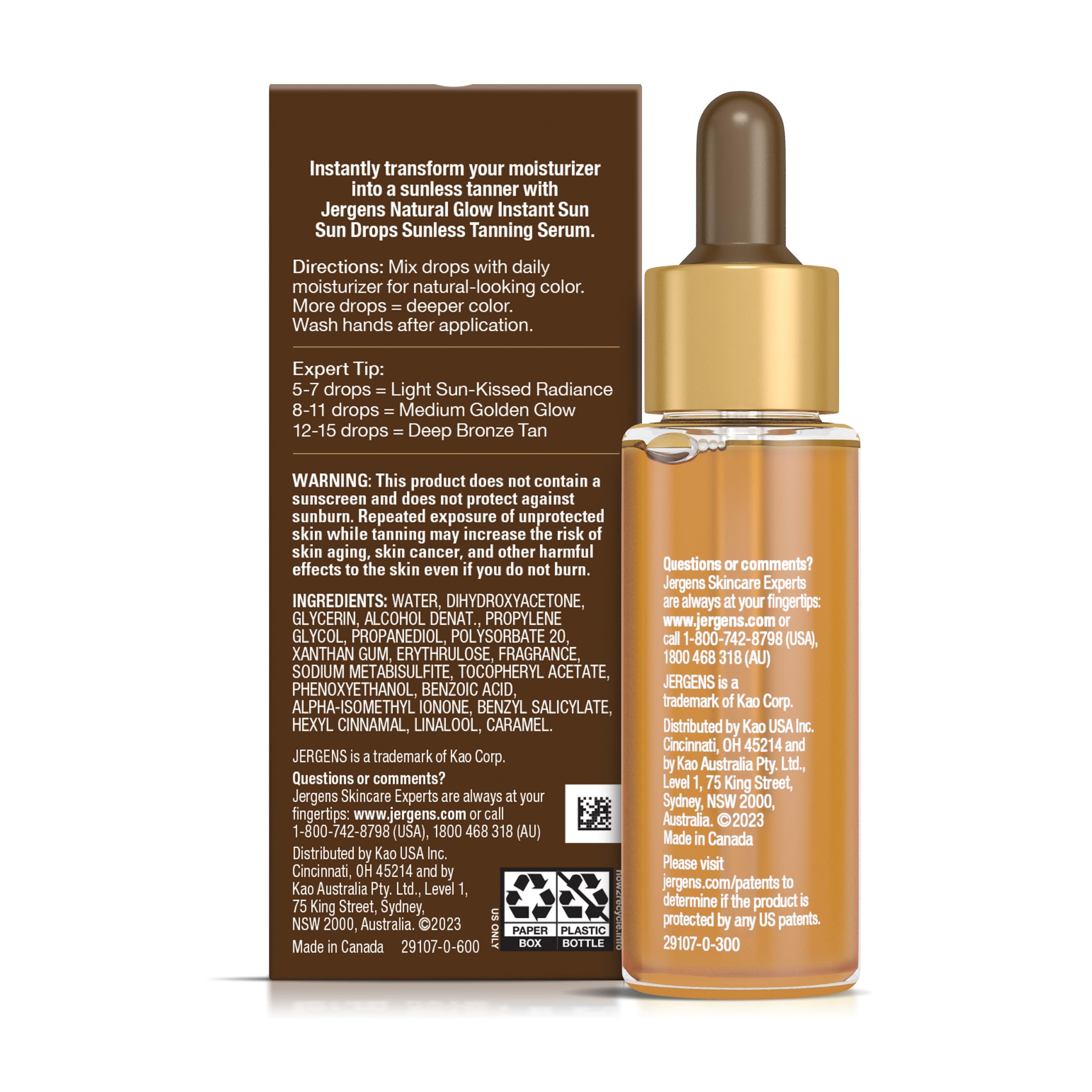 Jergens Instant Sun Drops 1oz bottle fits daily skincare routine.