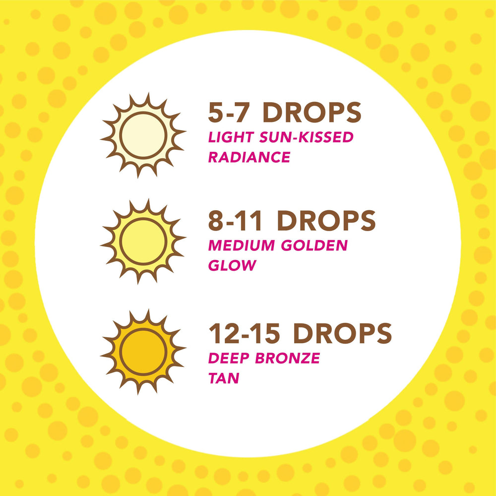 Jergens Instant Sun Drops shade guide demonstrates lighter to deeper bronze.