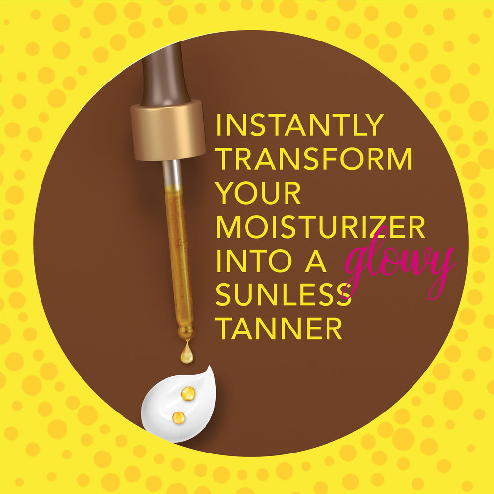 Jergens Instant Sun Drops being added to lotion to show custom bronze shade.