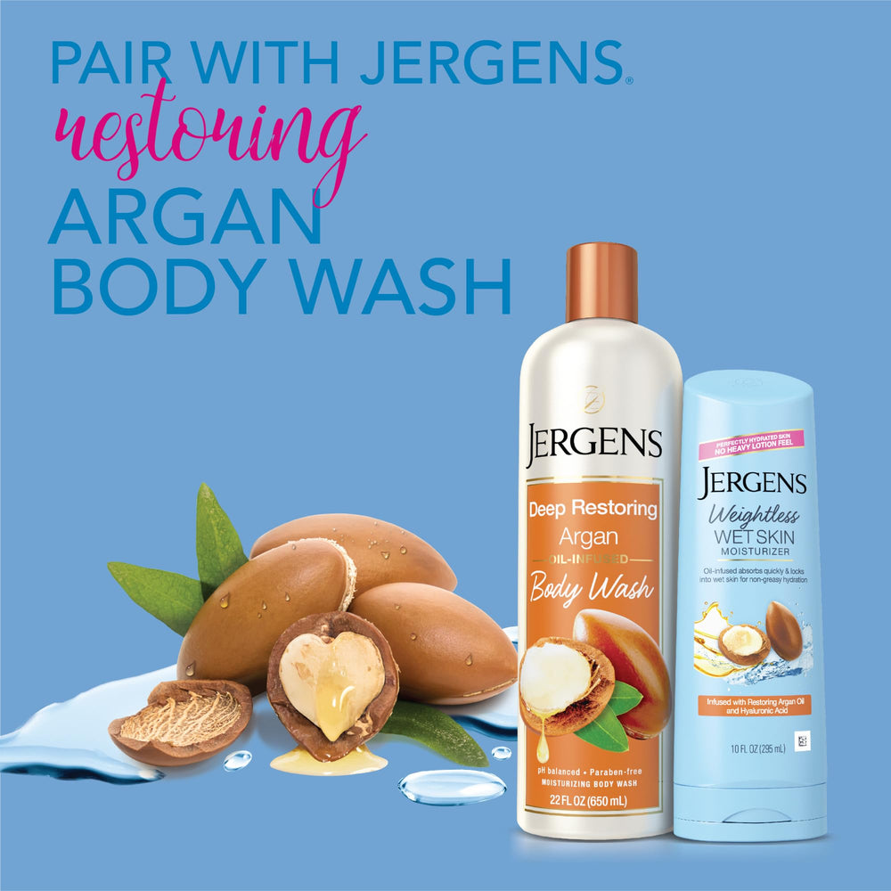 Just-showered skin shows quick absorption and a light finish.
