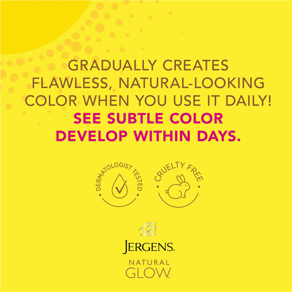 Jergens light scent sunless tanning lotion on hand suggests refreshing aroma