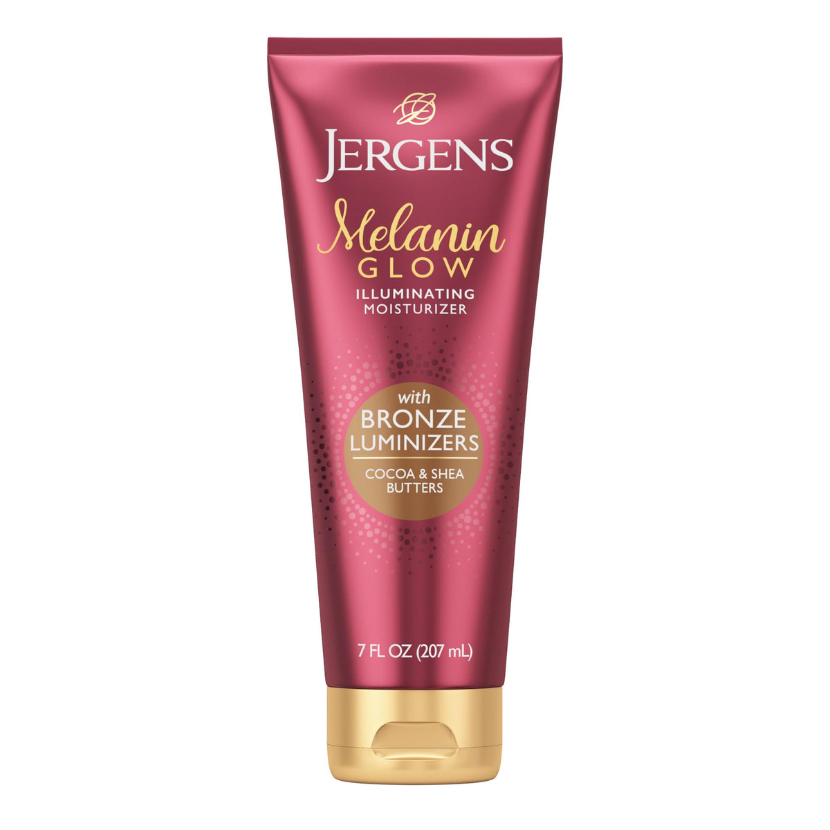 Jergens Melanin Glow bronze luminizers on bottle for subtle radiance