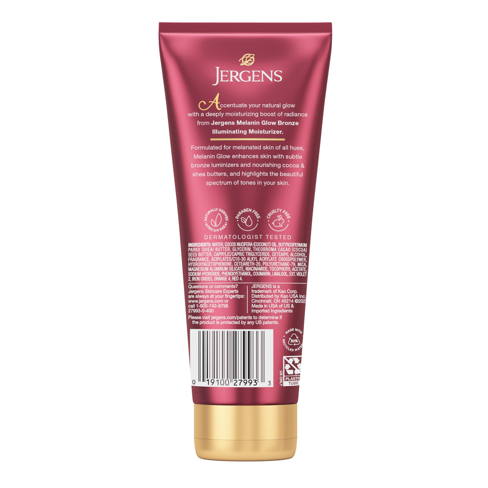Jergens Melanin Glow packaging showing satisfaction guarantee note