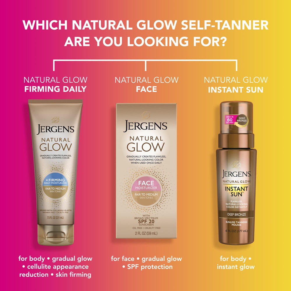 SPF 20 symbol on Jergens Natural Glow indicating broad protection
