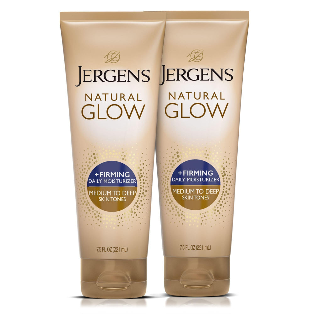 Jergens Natural Glow +Firming bottle front demonstrates gradual color development.