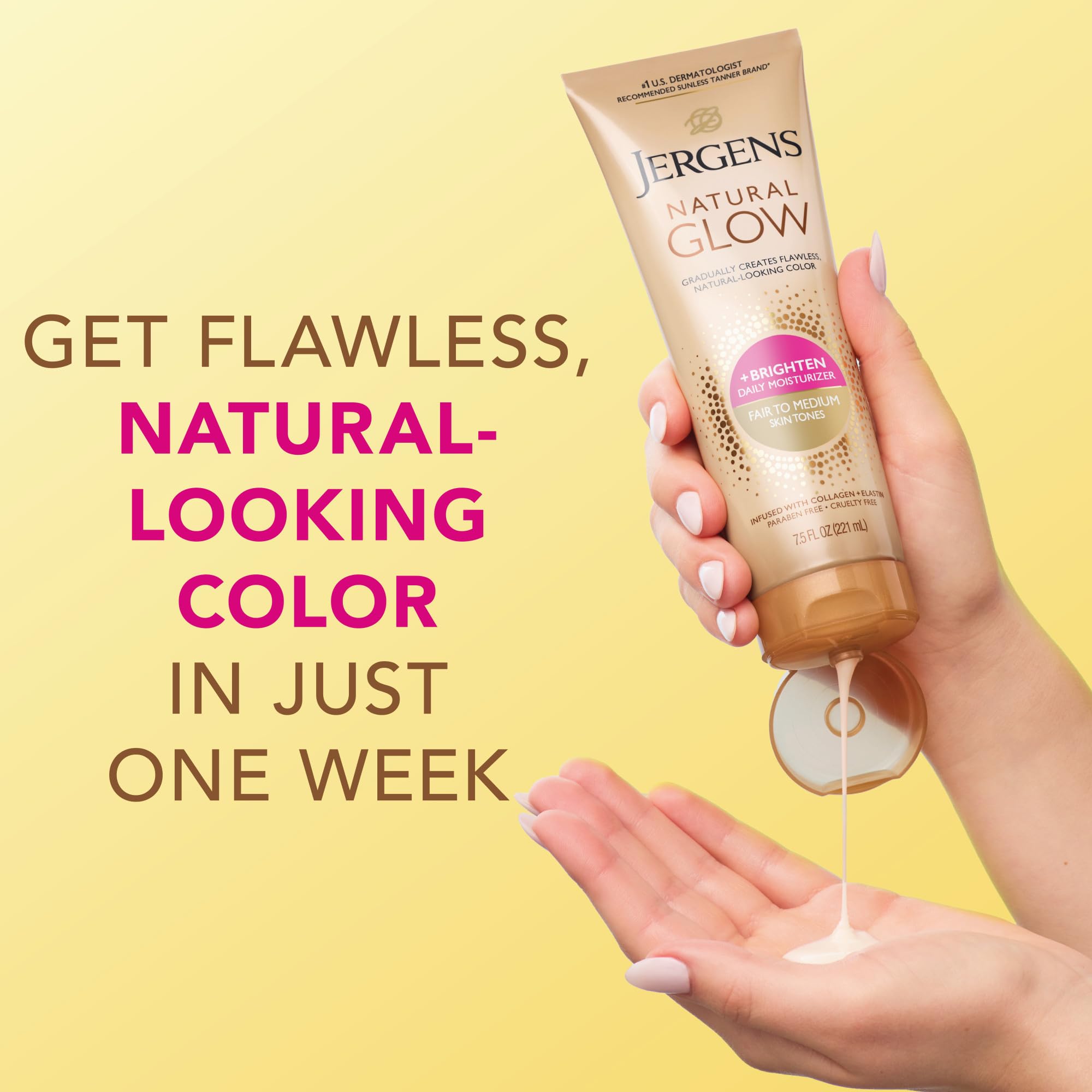 Jergens Natural Glow gradual color swatch shows subtle progression
