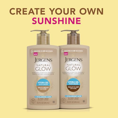 Packaging and label of Jergens Natural Glow Hydra Gel shown.