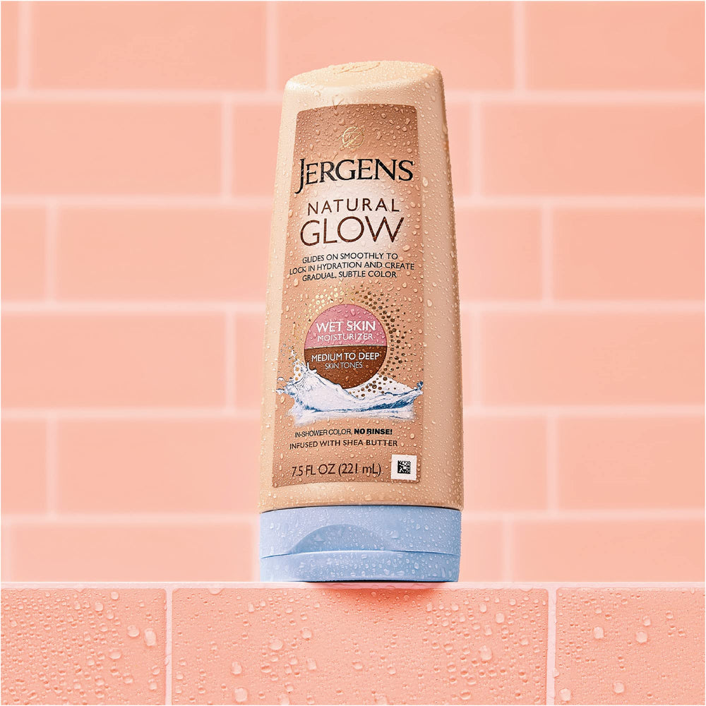 Two-pack display of Jergens Natural Glow in-Shower lotion for everyday use