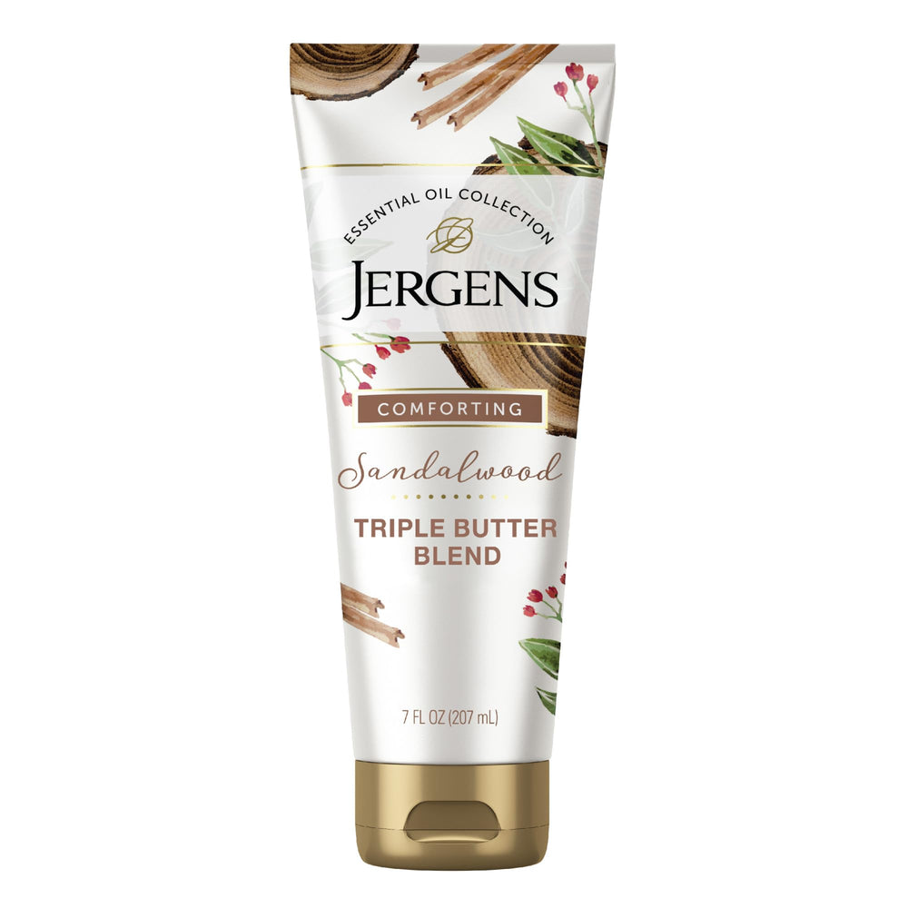 Jergens Sandalwood Body Butter Jar shows a rich cream for daily hydration.