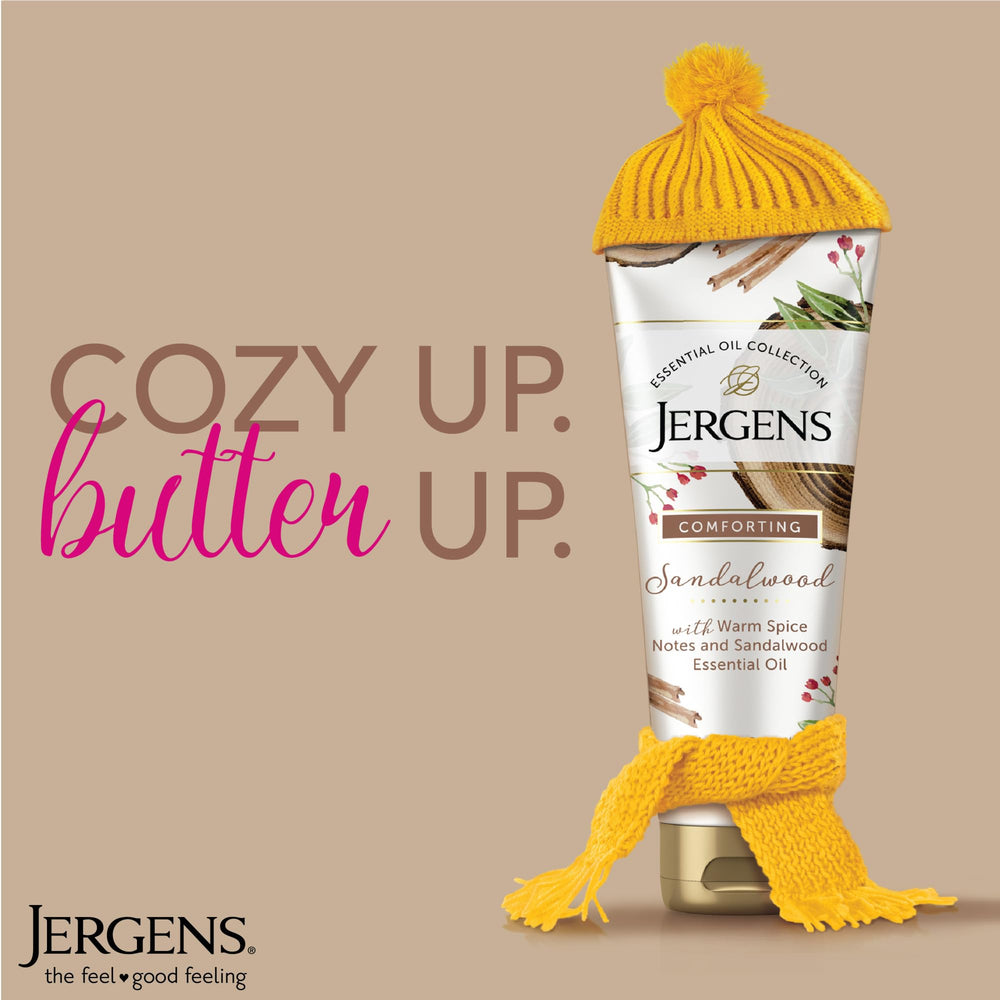 Jergens packaging front highlights triple butter formula for nourished skin.
