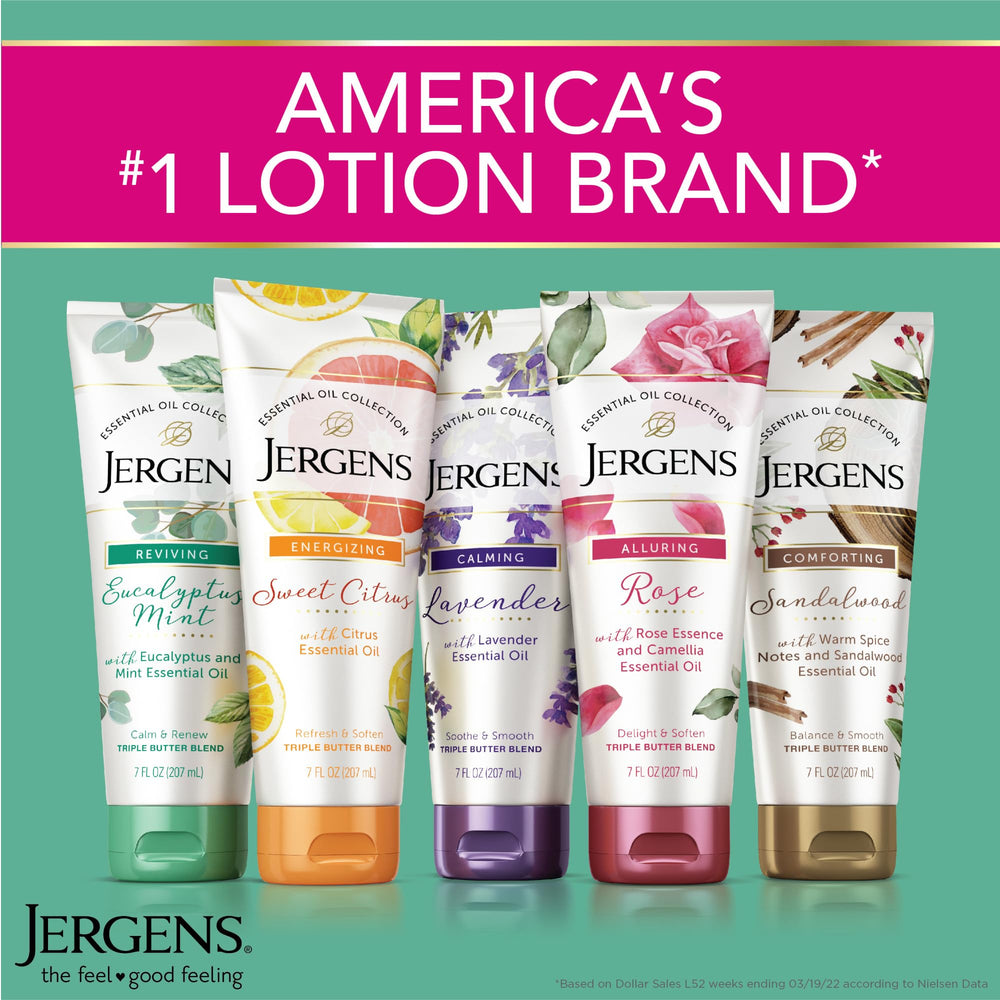 Creamy Jergens body butter texture with vanilla sandalwood fragrance for relaxation.