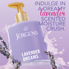 Close-up of Jergens Shea Fusion Lavender Dreams lotion texture for silky skin.
