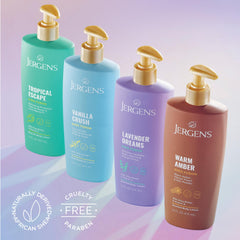 Jergens Shea Fusion Tropical Escape fragrance swirls conveying fruity, vacation-ready scent