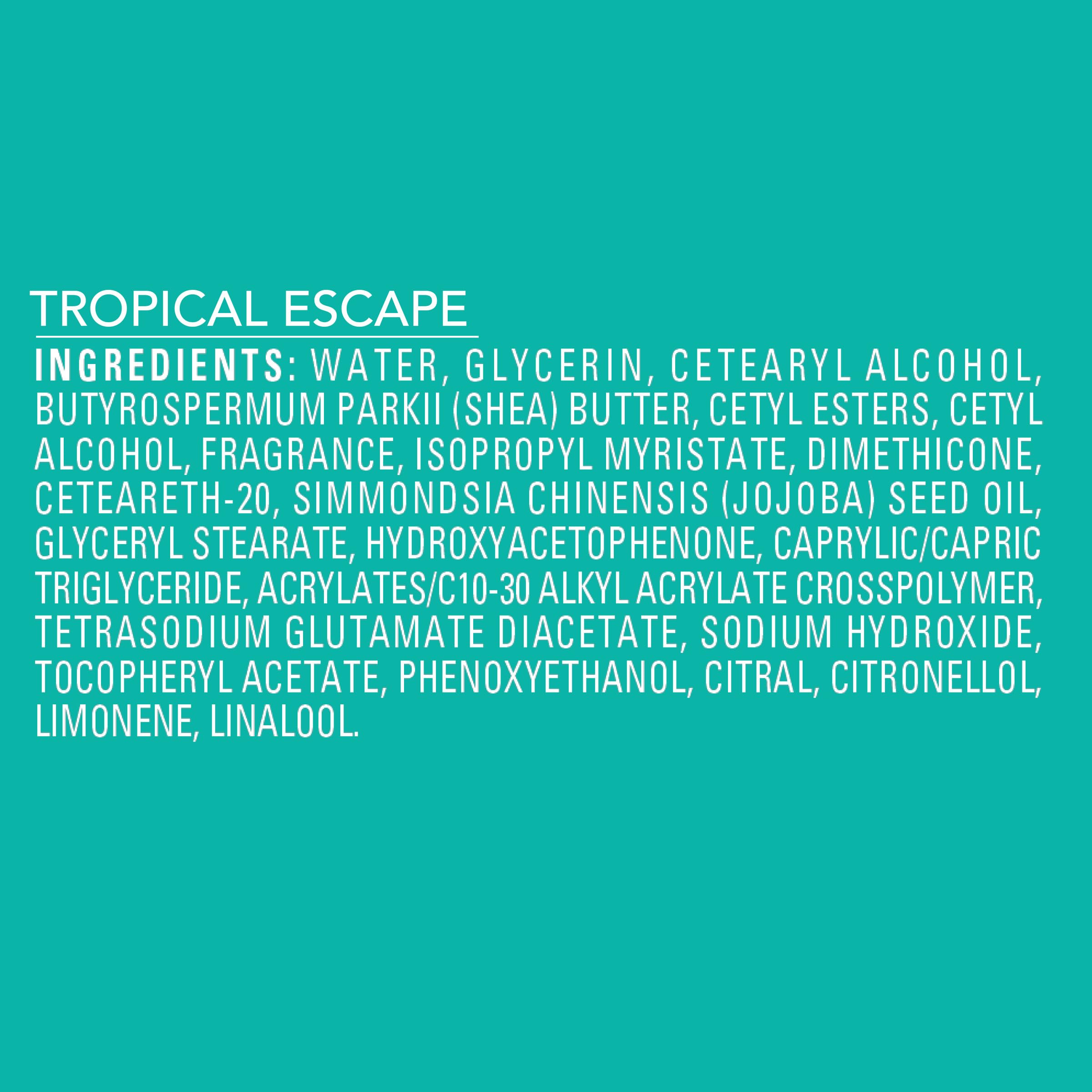 Jergens Shea Fusion Tropical Escape packaging on shelf highlighting cruelty-free formula