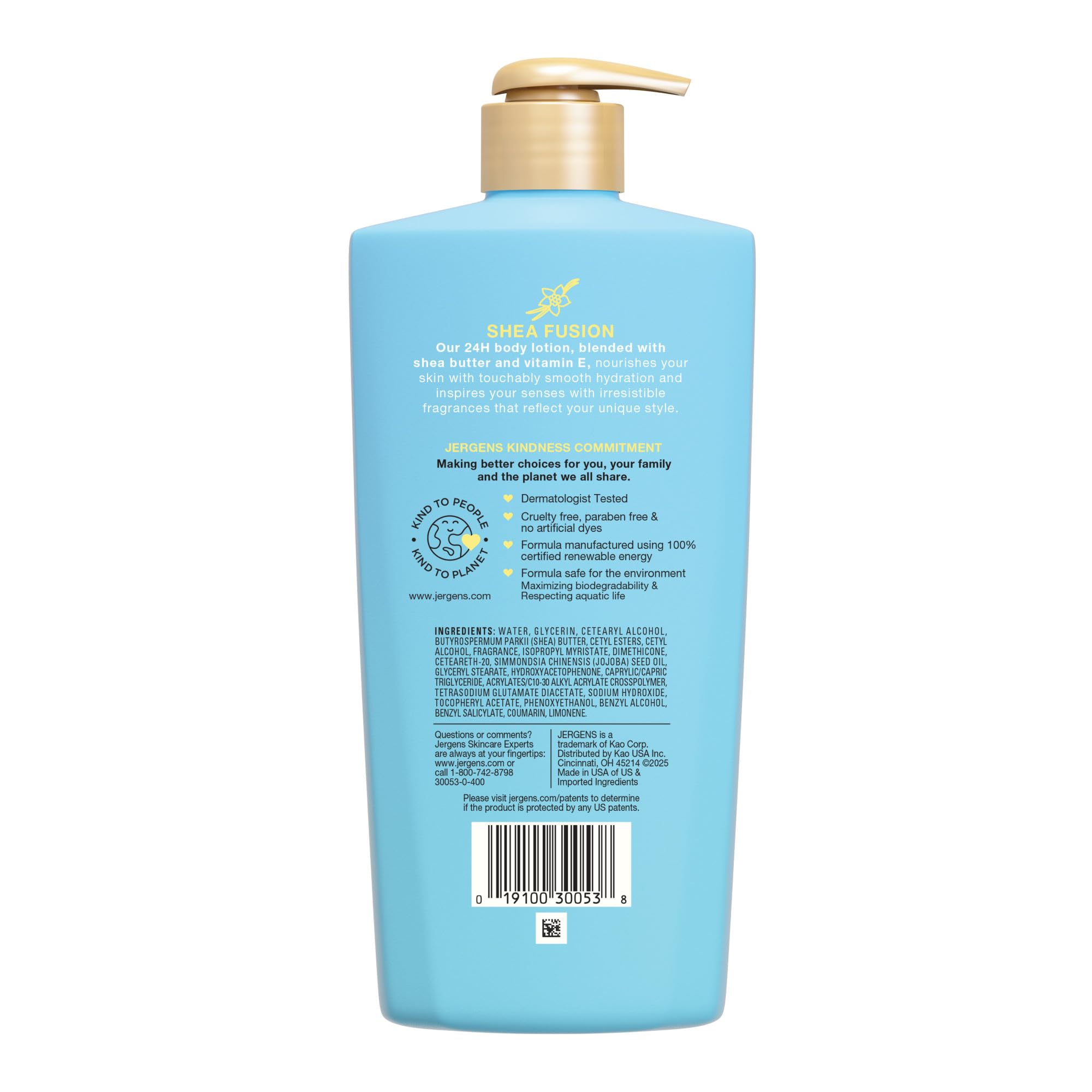 14 oz bottle of Jergens Shea Fusion Vanilla Crush ready for daily use.