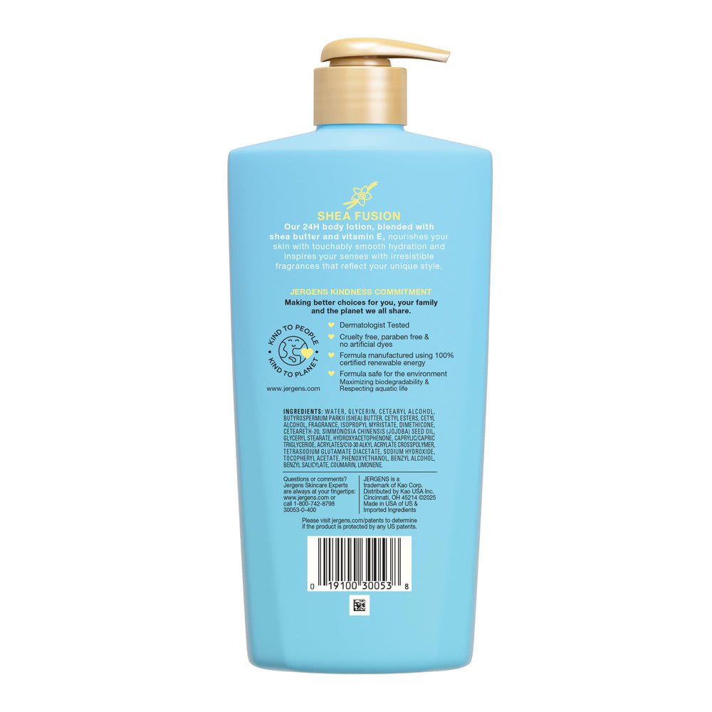 14 oz bottle of Jergens Shea Fusion Vanilla Crush ready for daily use.