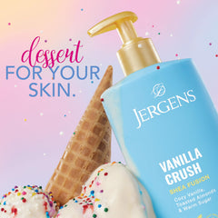 Close-up of vanilla crush lotion swirl with rich texture and scent.