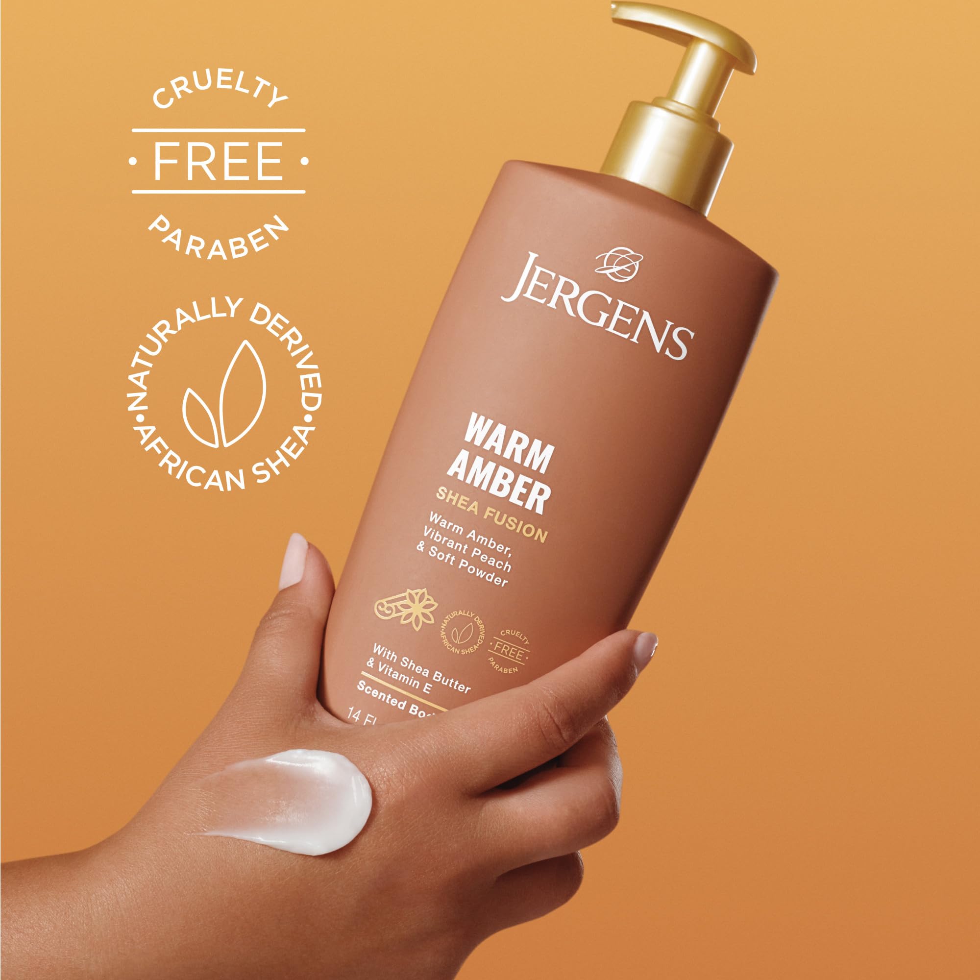 Jergens Shea Fusion Warm Amber on skin demonstrates touchable softness after application