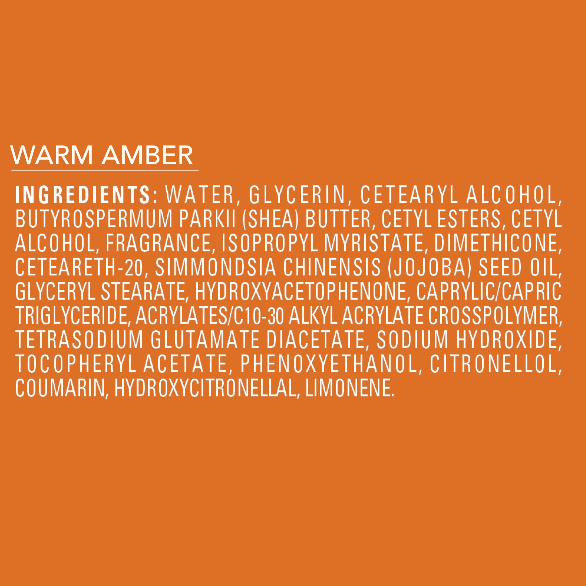 Jergens Shea Fusion Warm Amber fragrance note with amber, powder, and peach