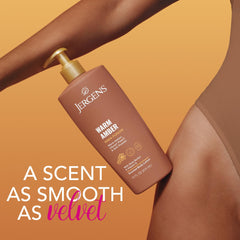 Jergens Shea Fusion Warm Amber ingredients panel with Vitamin E and shea butter