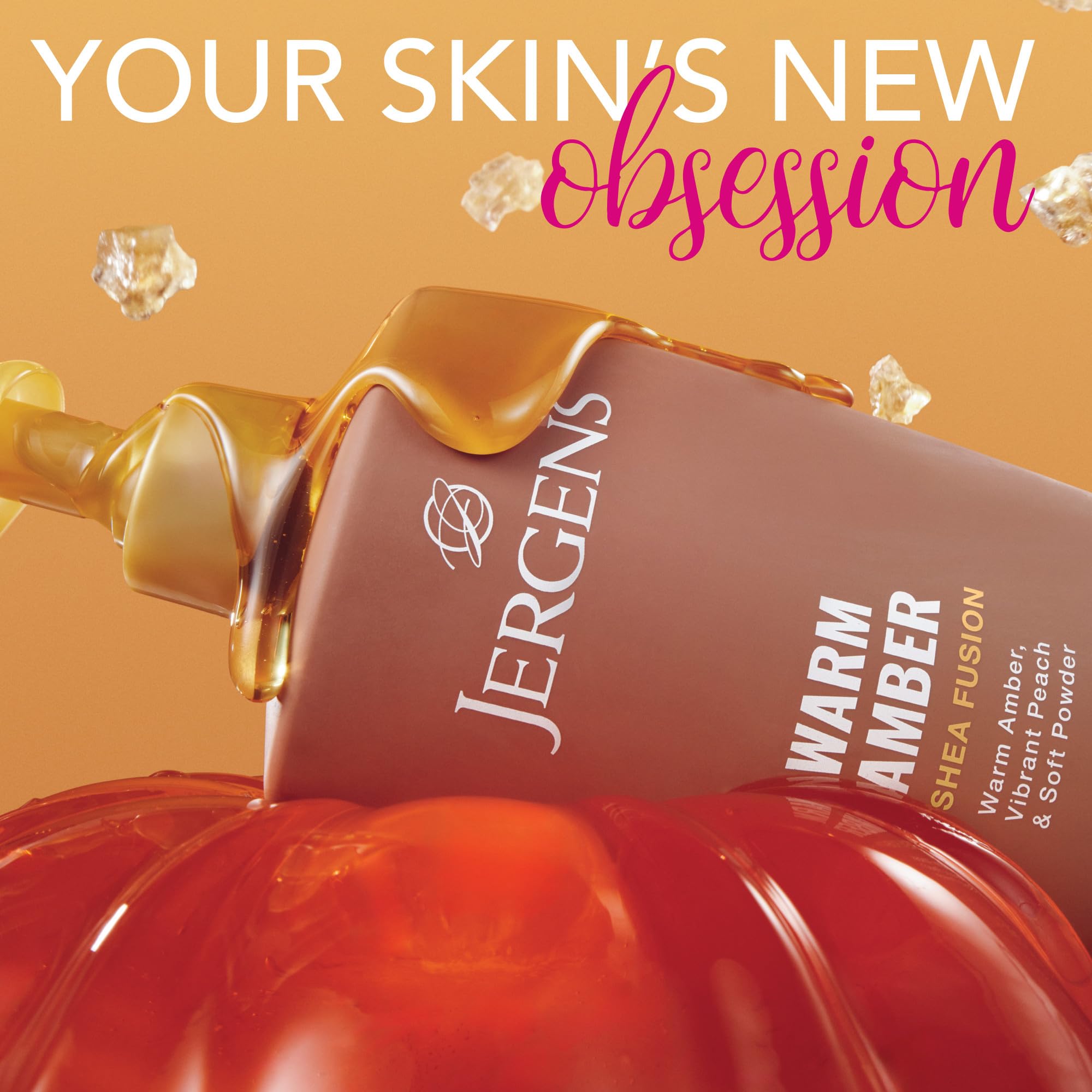 Jergens Shea Fusion Warm Amber lotion texture close-up highlighting nourishing shea butter