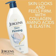 Hands applying Jergens Skin Firming Lotion for smoother, hydrated skin
