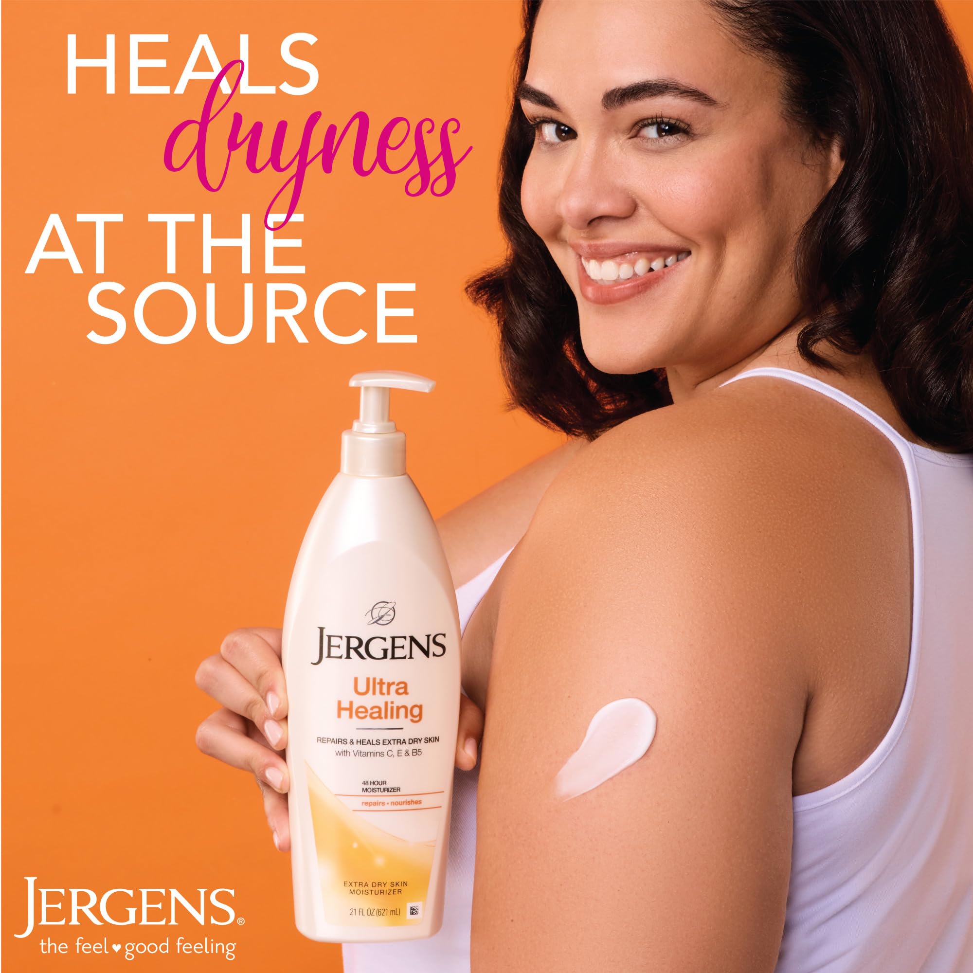 Jergens Ultra Healing lotion on heel demonstrates deep moisturization