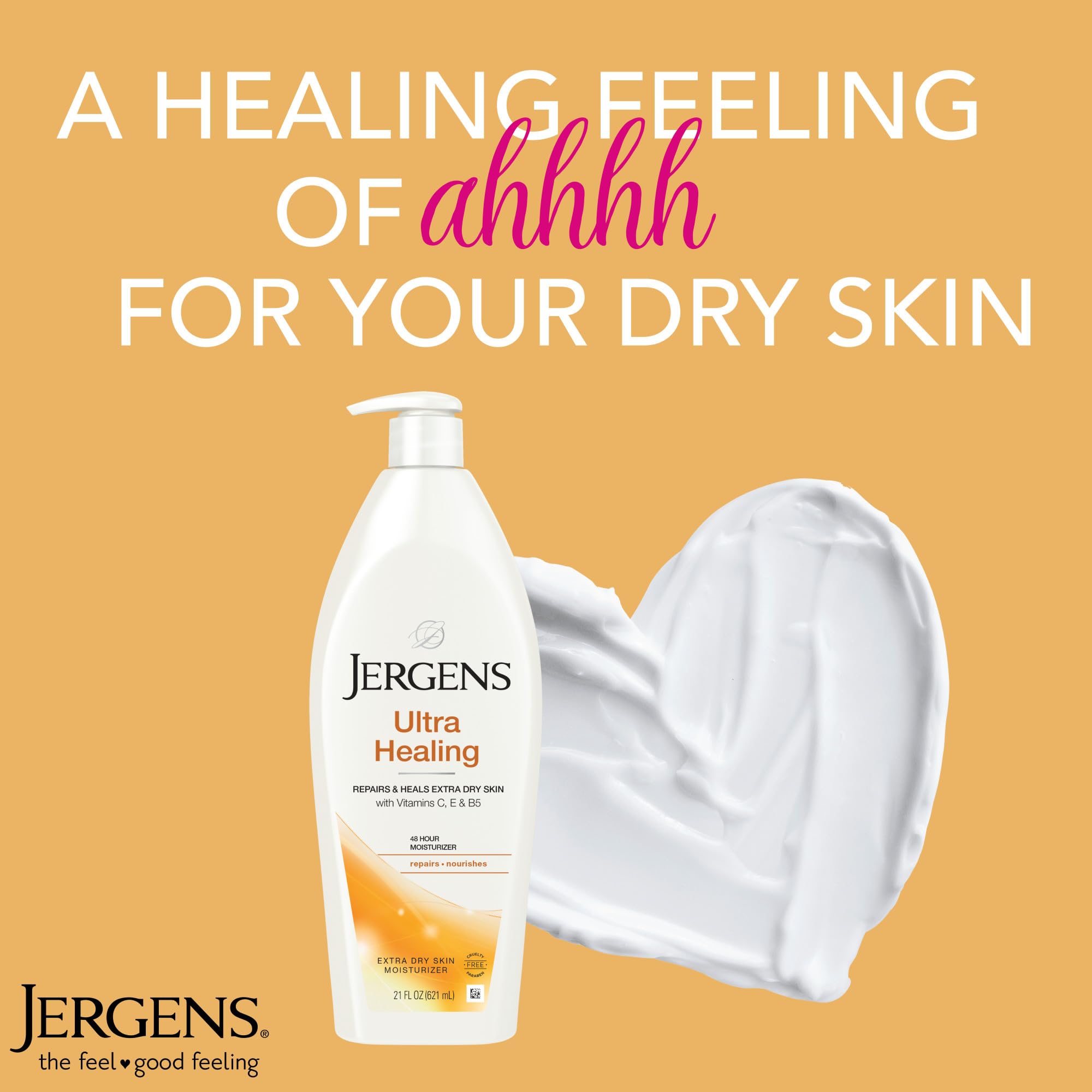 Jergens Ultra Healing lotion texture closeup demonstrating creamy formula