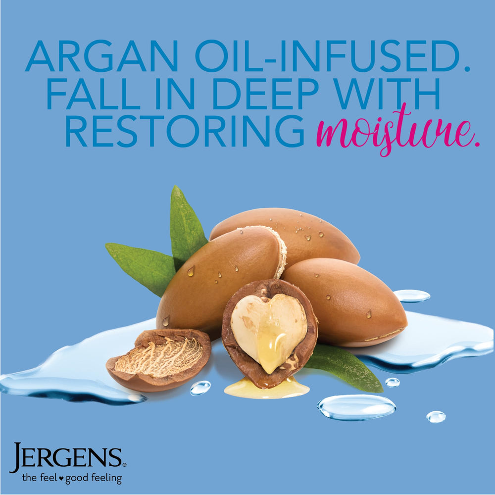 Jergens Wet Skin Moisturizer being applied on wet skin in shower.