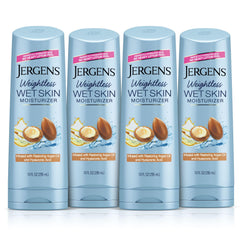 Jergens Wet Skin Moisturizer argan oil bottle delivering fast hydration.